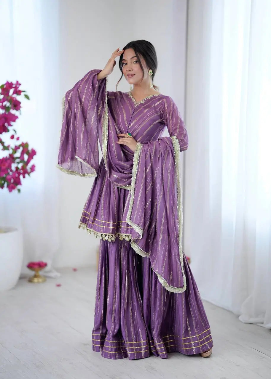 Embroidered Mal Chanderi Sharara Set with Dupatta
