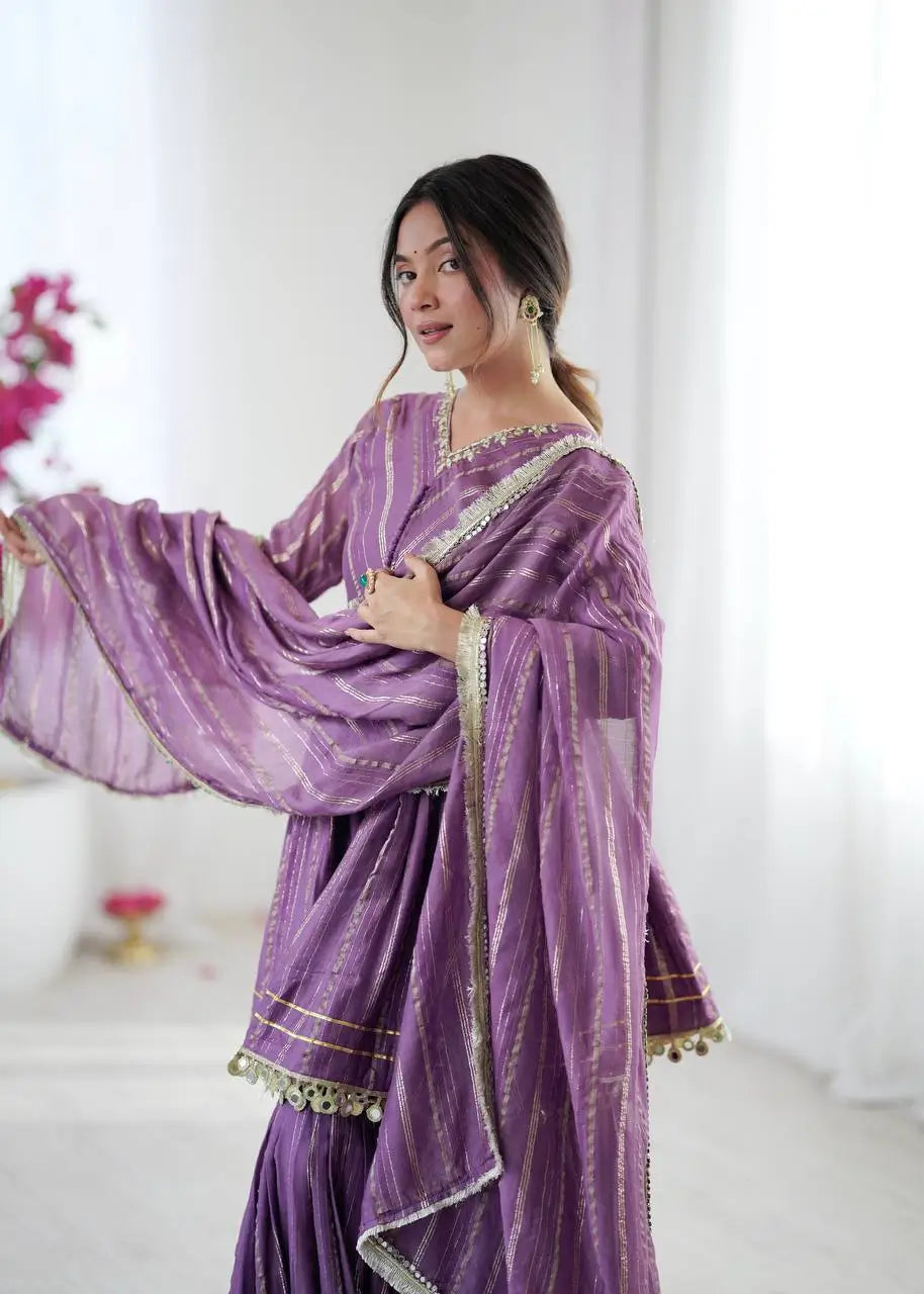 Embroidered Mal Chanderi Sharara Set with Dupatta