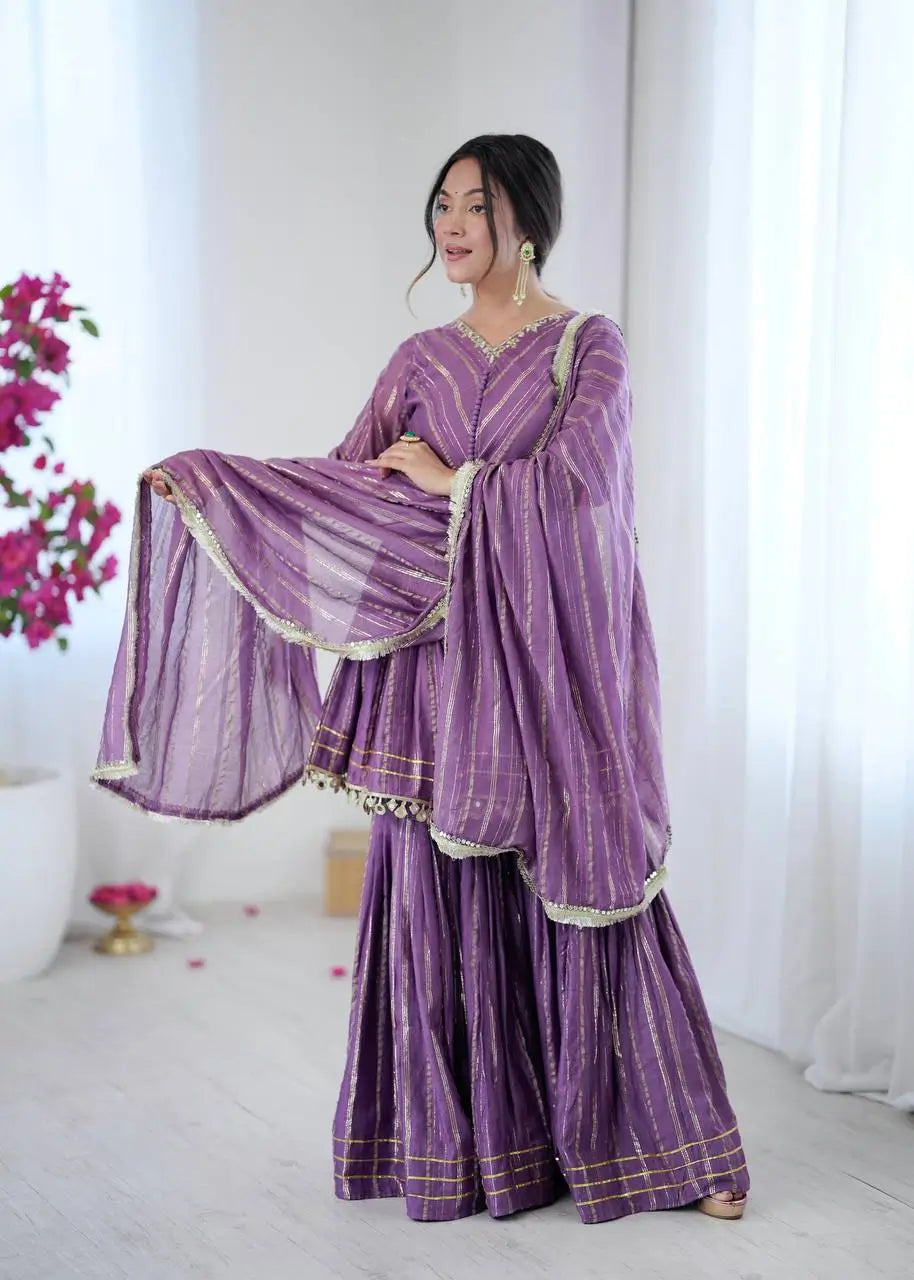 Embroidered Mal Chanderi Sharara Set with Dupatta