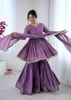 Embroidered Mal Chanderi Sharara Set with Dupatta