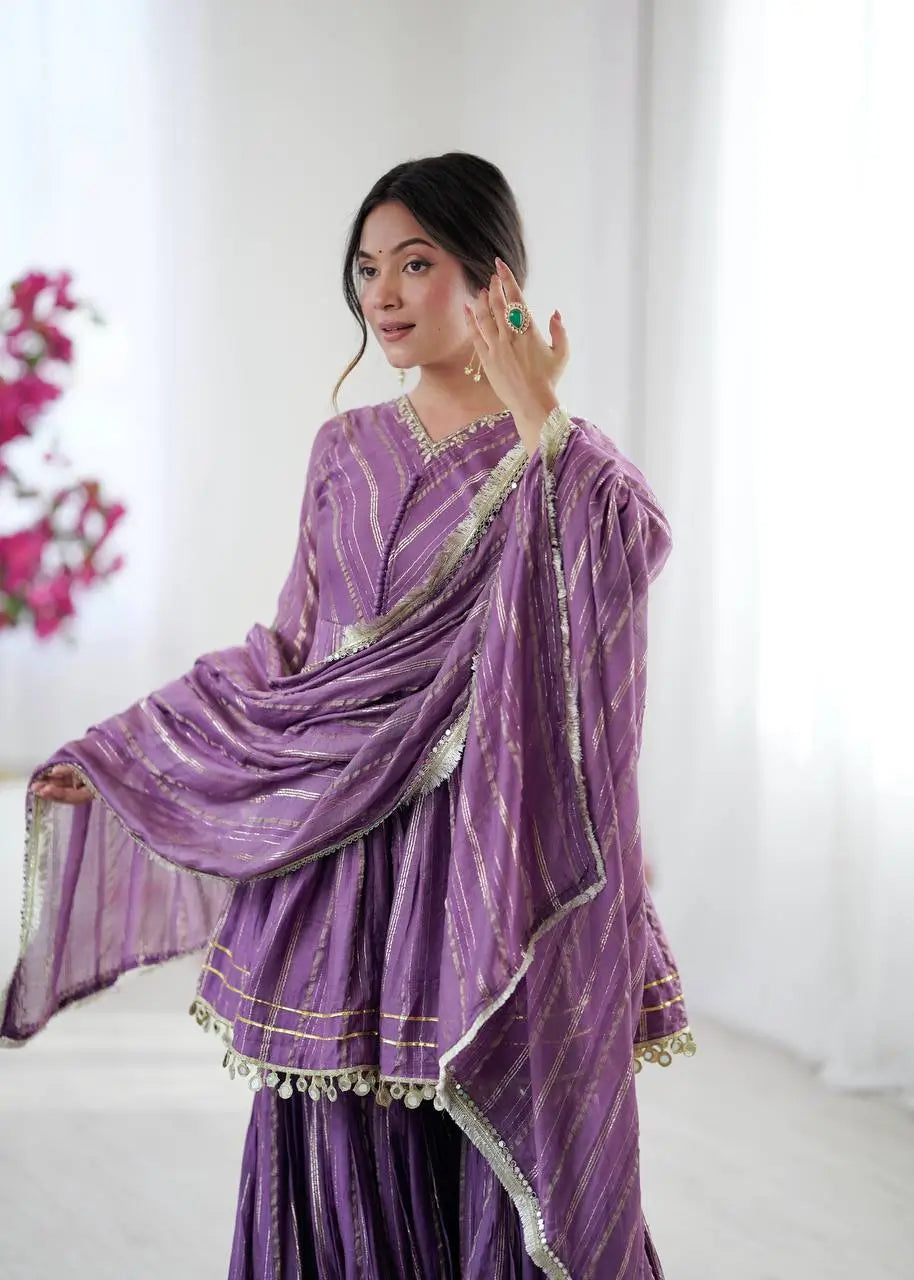 Embroidered Mal Chanderi Sharara Set with Dupatta