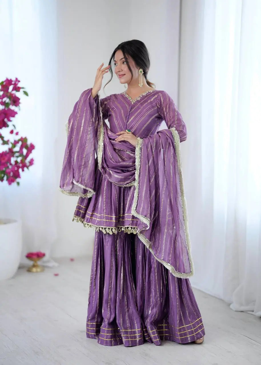 Embroidered Mal Chanderi Sharara Set with Dupatta