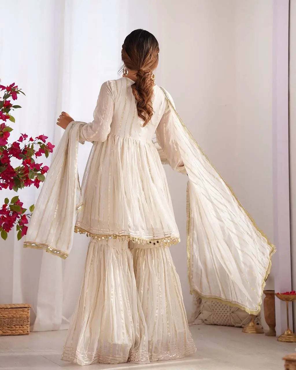Embroidered Mal Chanderi Sharara Set with Dupatta