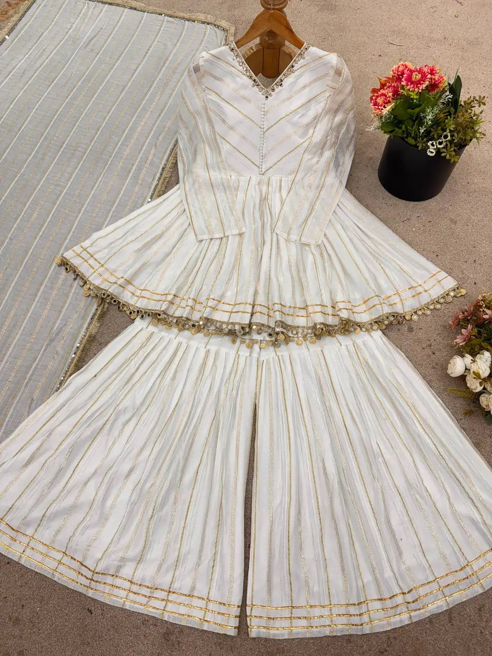 Embroidered Mal Chanderi Sharara Set with Dupatta