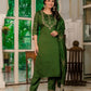 Embroidered Marina Silk Kurti Set with Pants & Dupatta