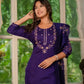 Embroidered Marina Silk Kurti Set with Pants & Dupatta