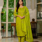 Embroidered Marina Silk Kurti Set with Pants & Dupatta