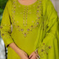 Embroidered Marina Silk Kurti Set with Pants & Dupatta