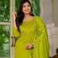 Embroidered Marina Silk Kurti Set with Pants & Dupatta