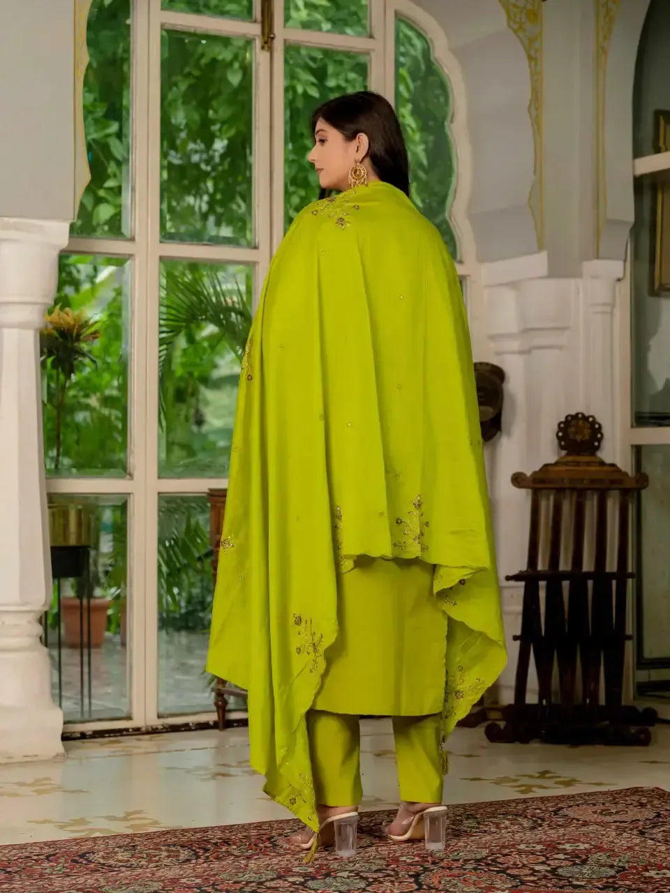 Embroidered Marina Silk Kurti Set with Pants & Dupatta