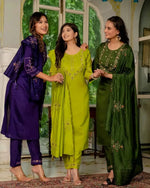 Embroidered Marina Silk Kurti Set with Pants & Dupatta