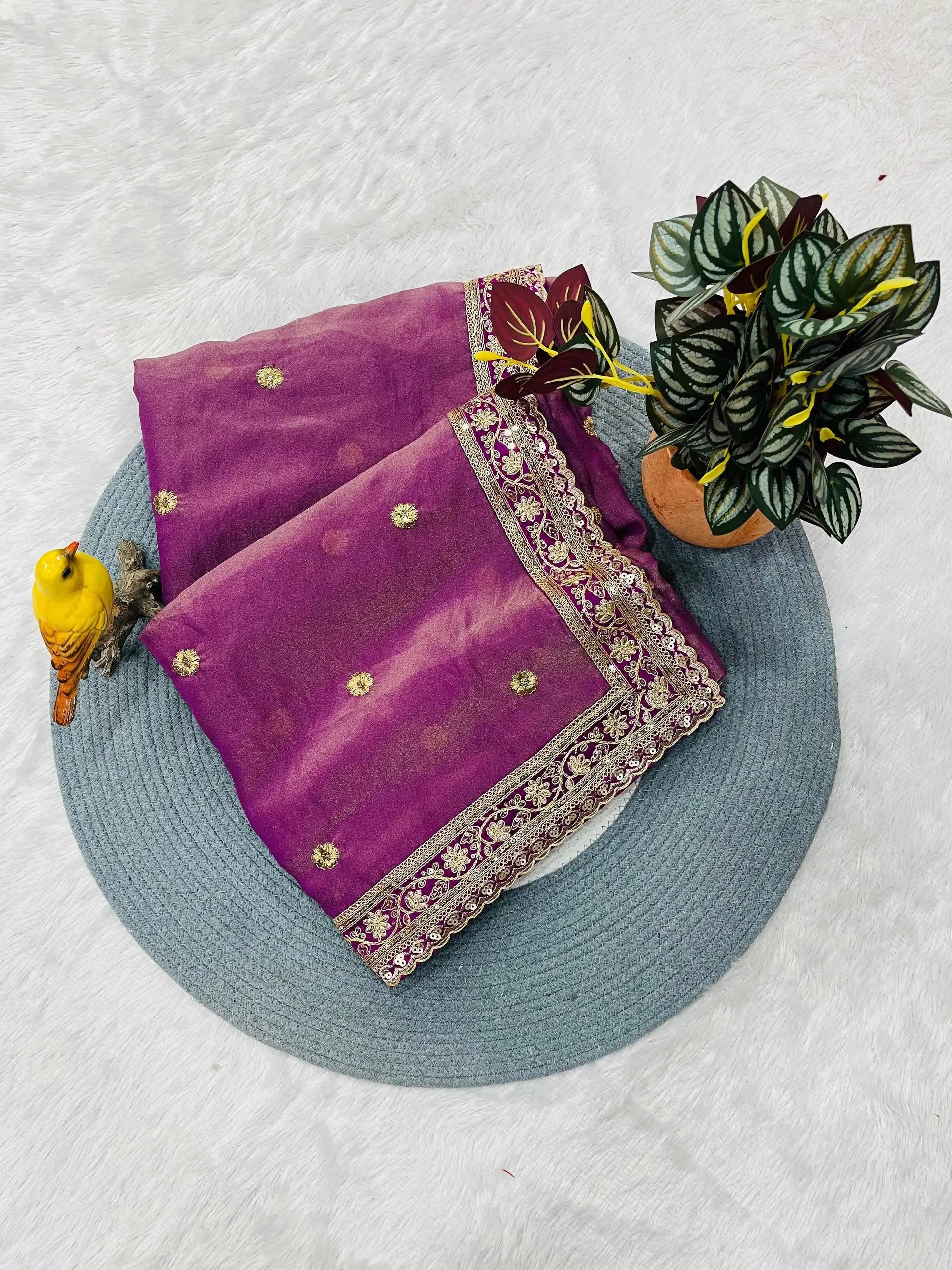 Embroidered Mocha Silk Designer Saree