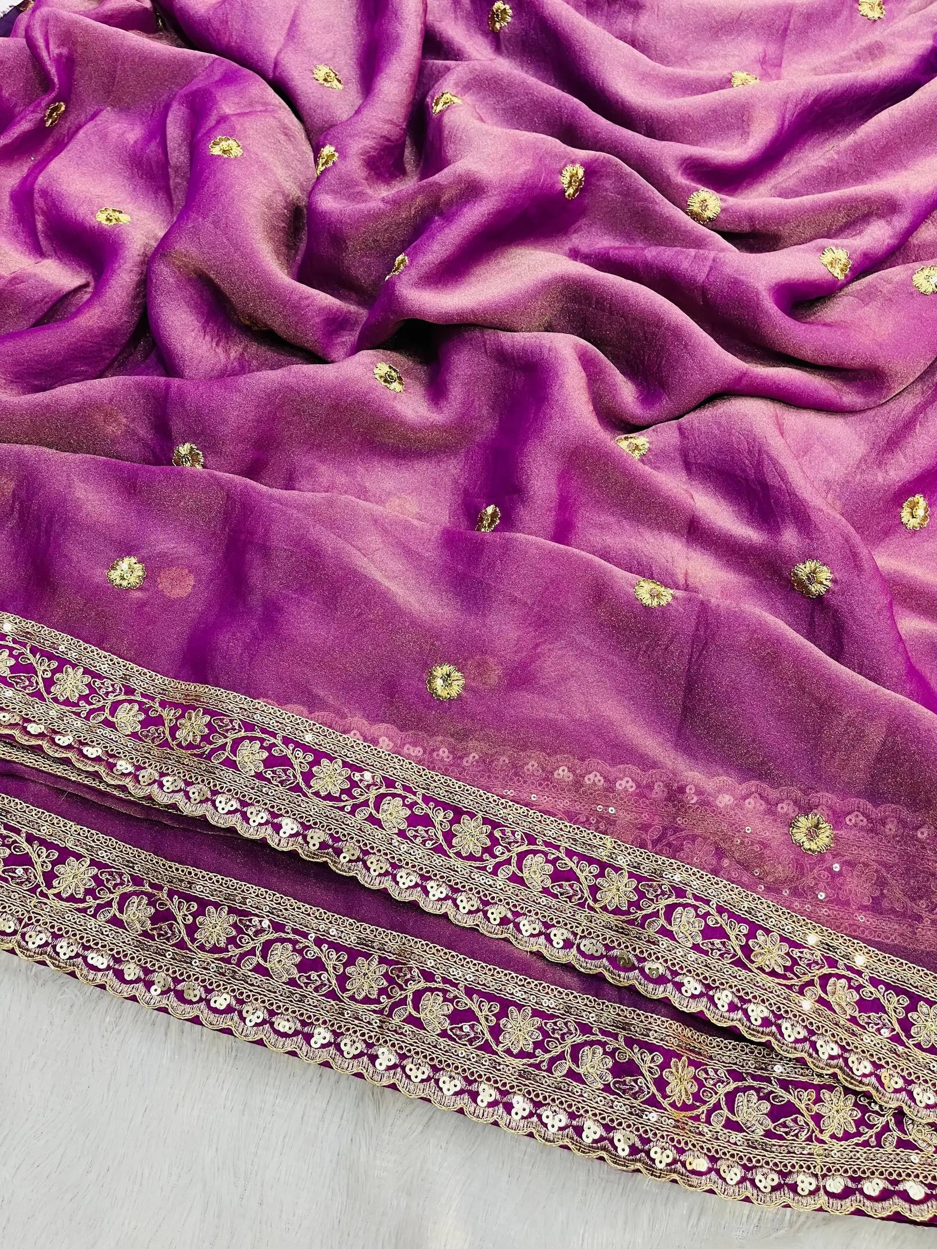 Embroidered Mocha Silk Designer Saree