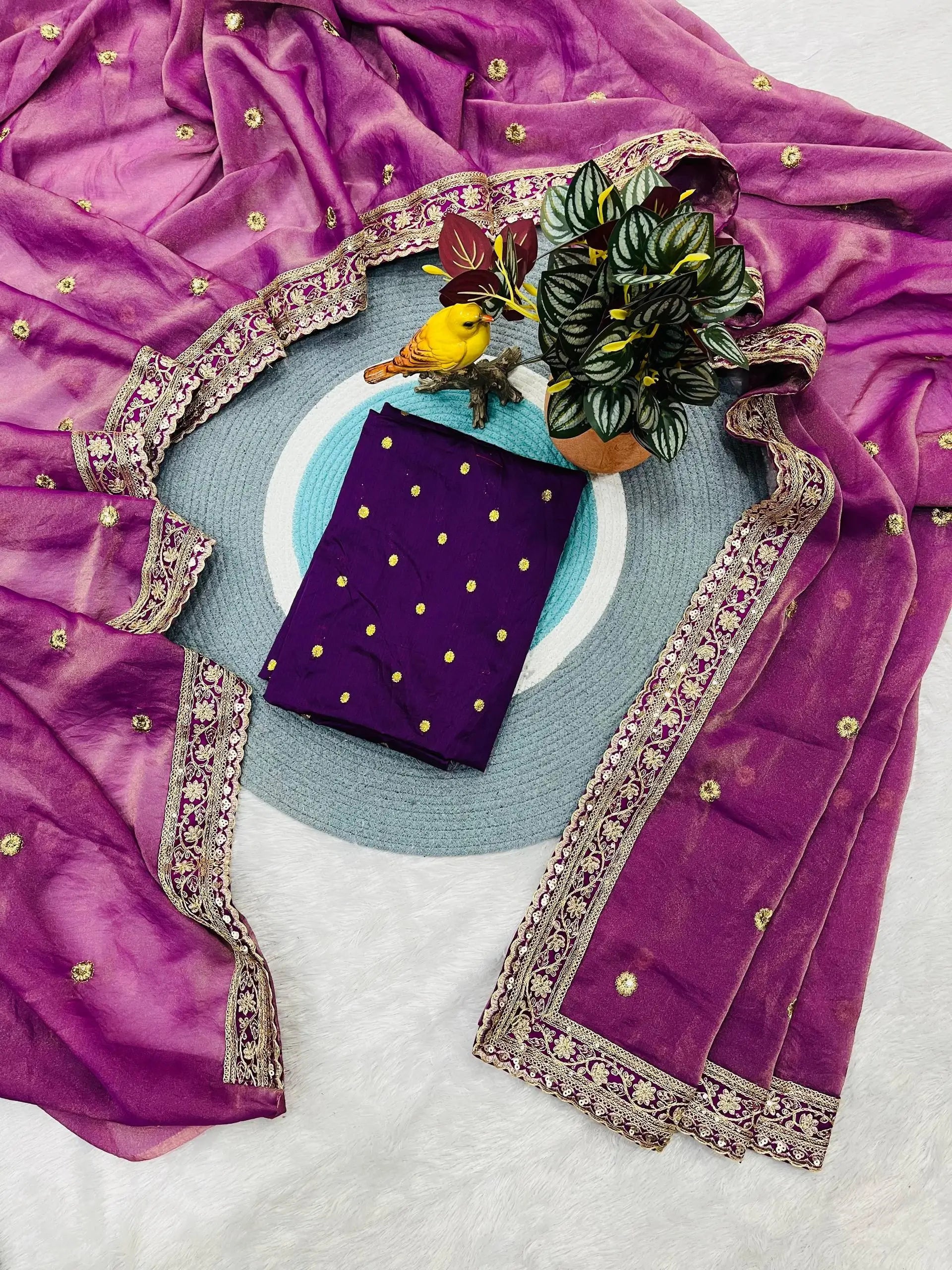 Embroidered Mocha Silk Designer Saree