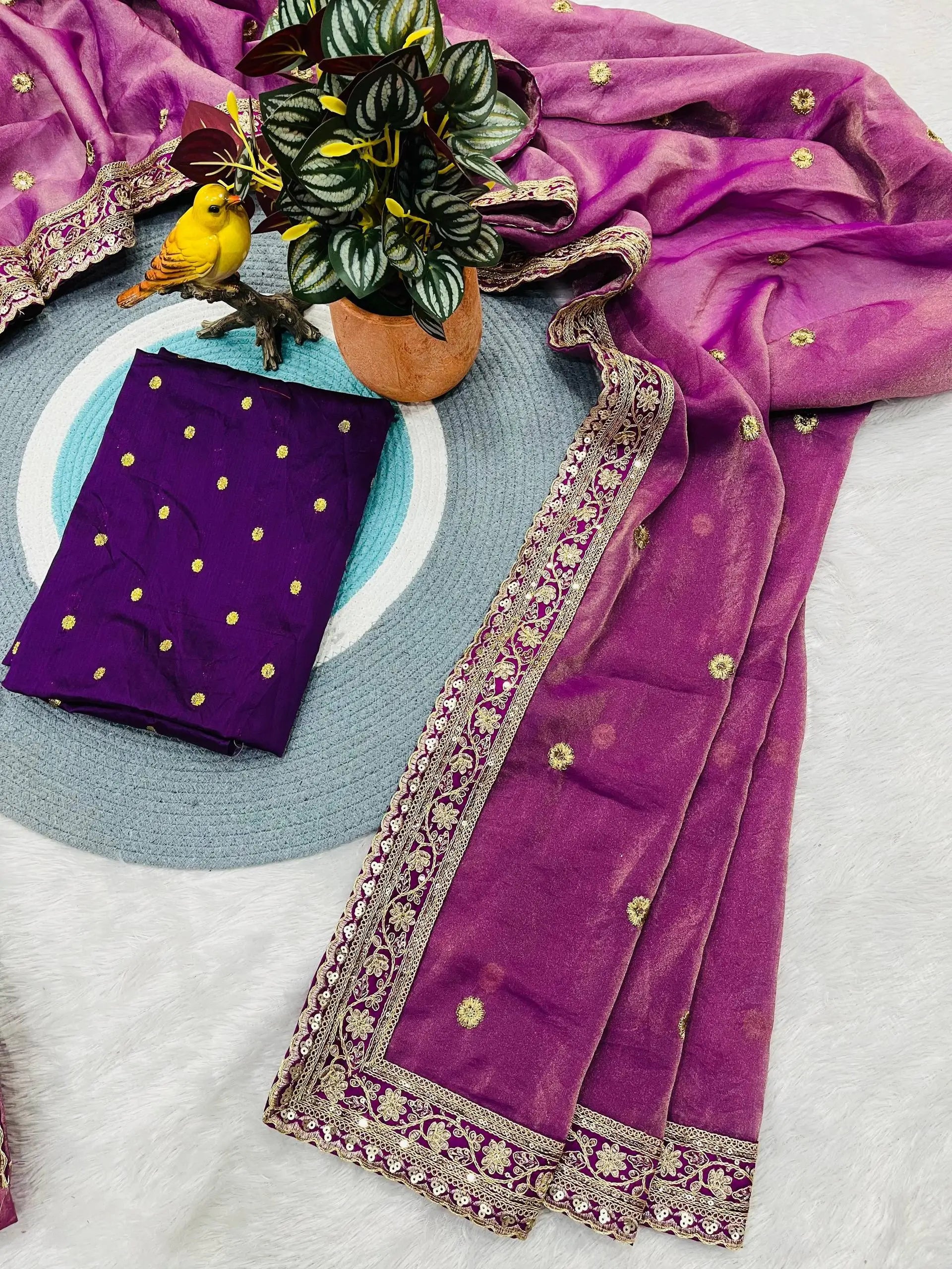 Embroidered Mocha Silk Designer Saree