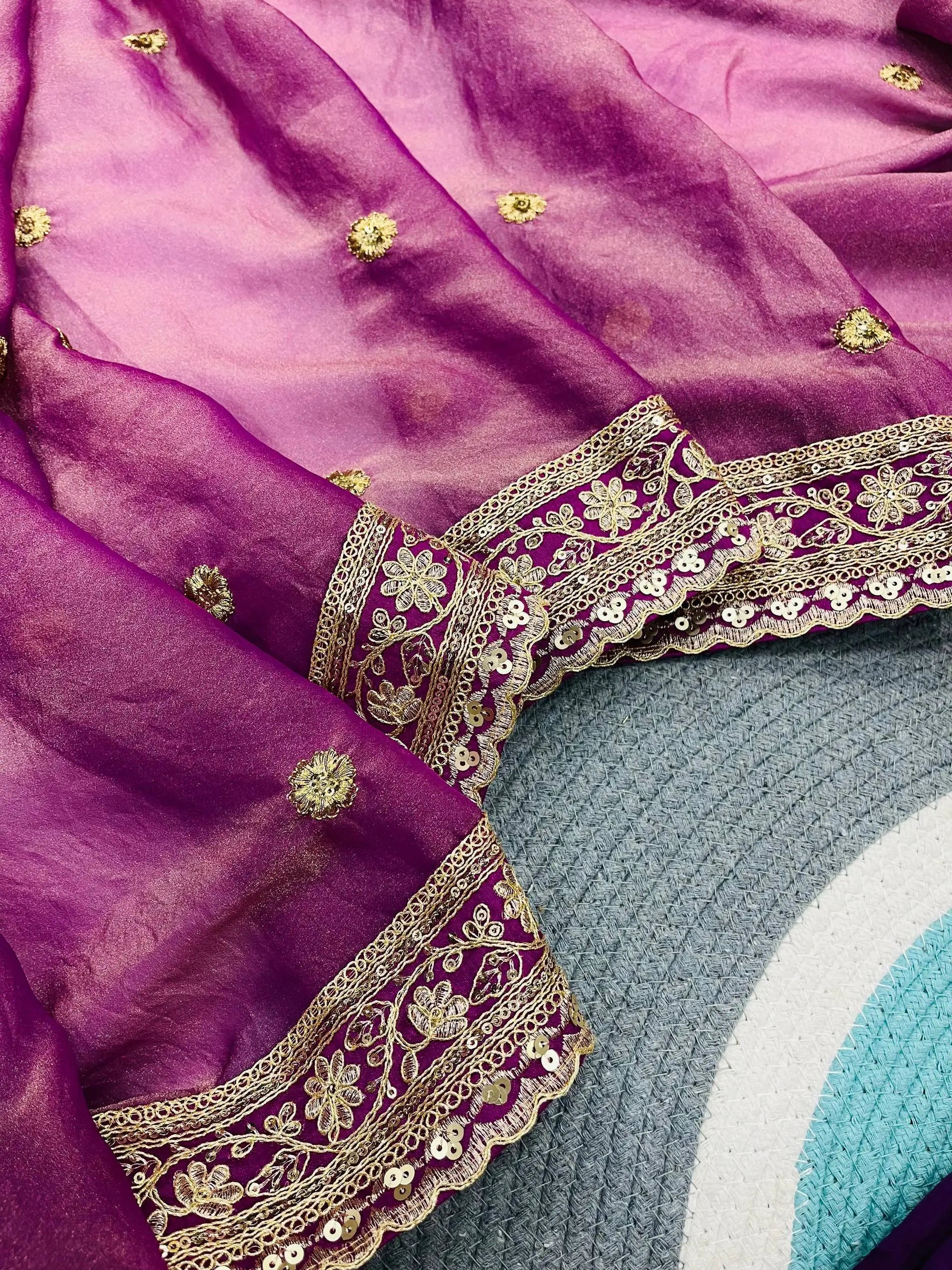 Embroidered Mocha Silk Designer Saree