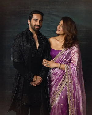 Embroidered Mocha Silk Designer Saree