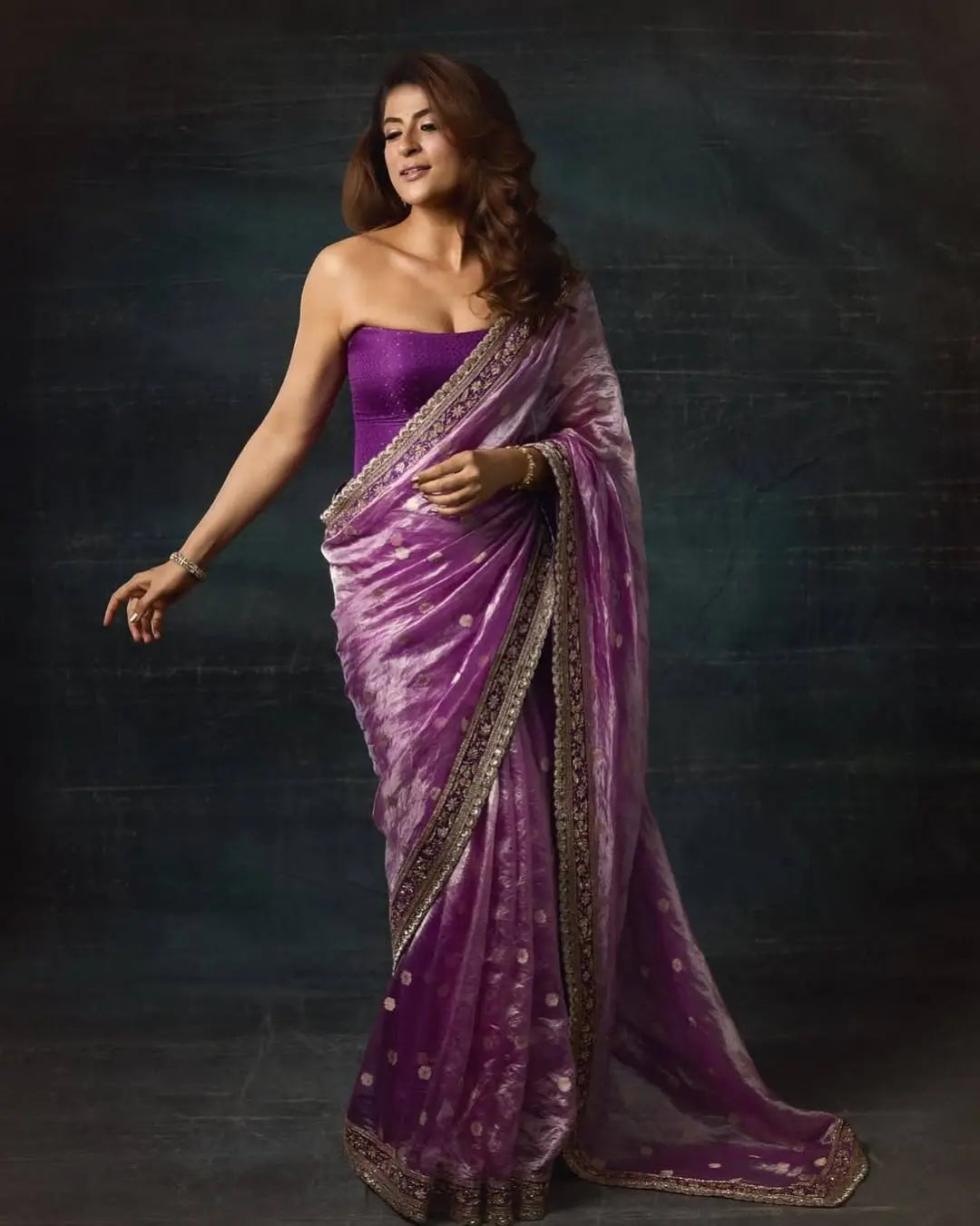 Embroidered Mocha Silk Designer Saree