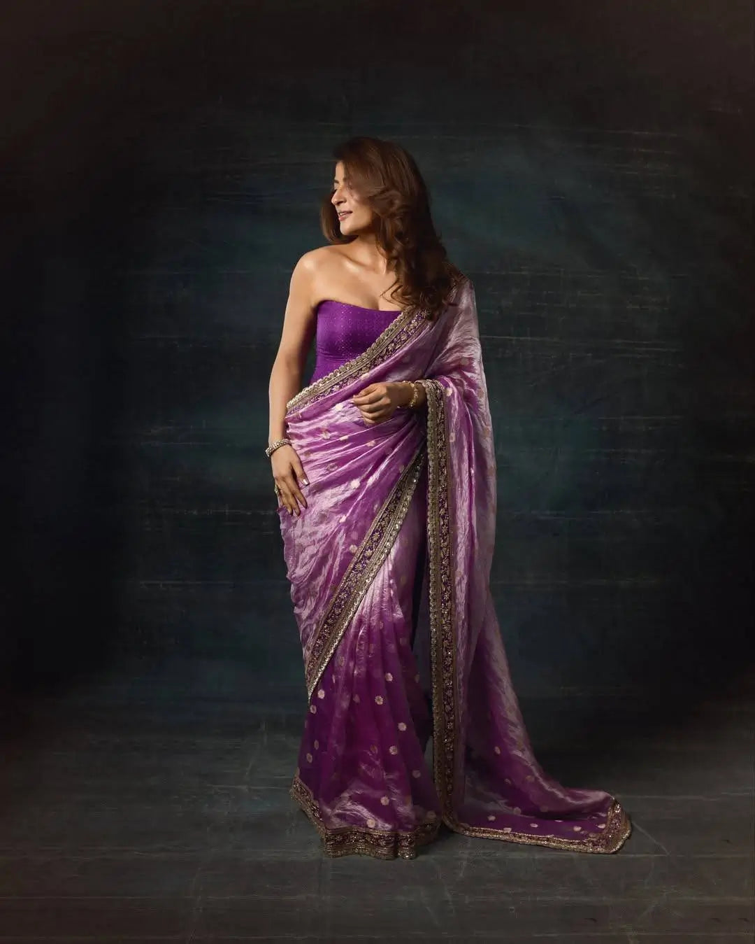 Embroidered Mocha Silk Designer Saree