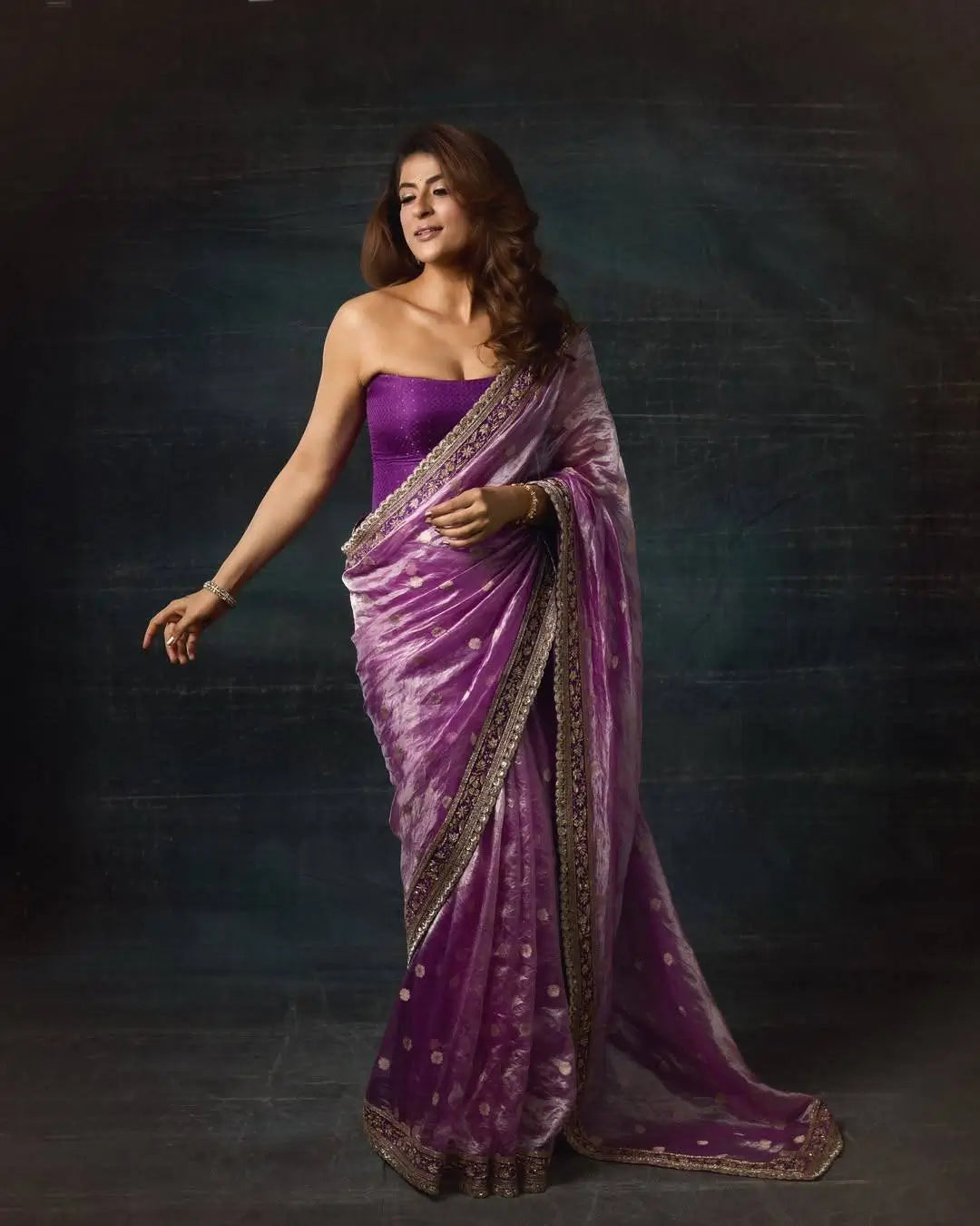 Embroidered Mocha Silk Designer Saree