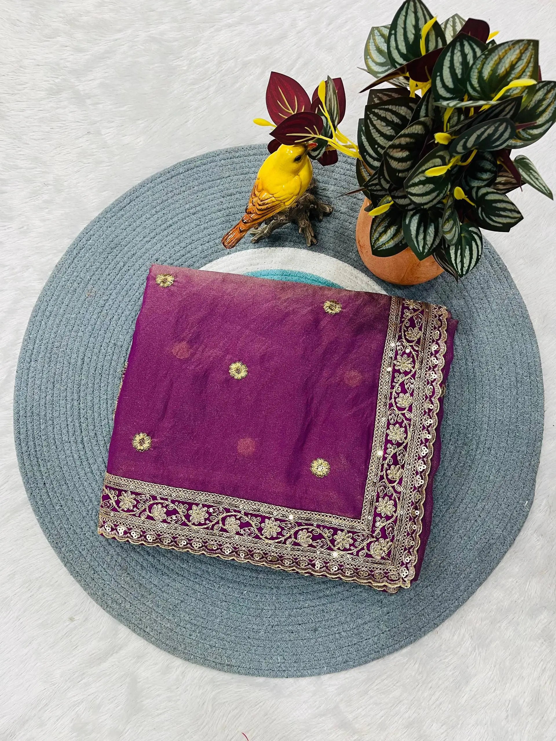 Embroidered Mocha Silk Designer Saree