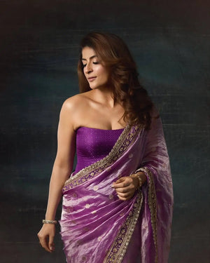 Embroidered Mocha Silk Designer Saree