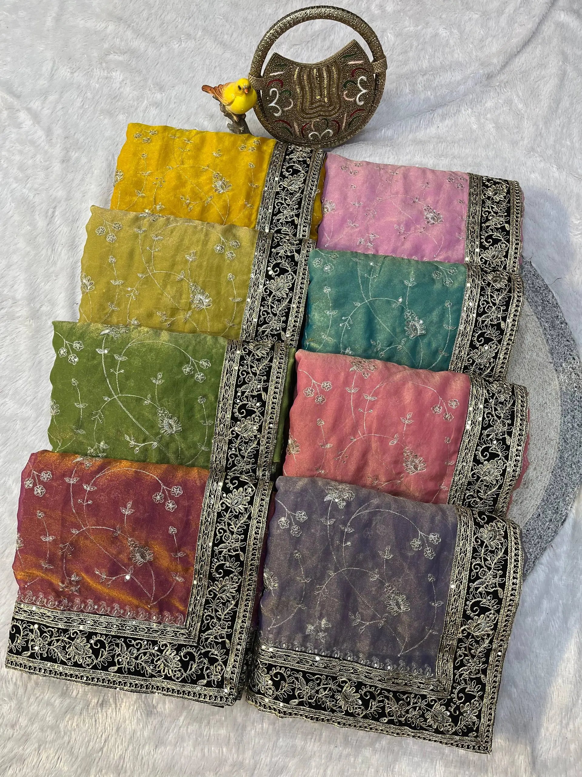 Embroidered Mocha Silk Saree with Velvet Blouse