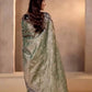 Embroidered Mocha Silk Saree with Velvet Blouse