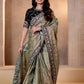 Embroidered Mocha Silk Saree with Velvet Blouse