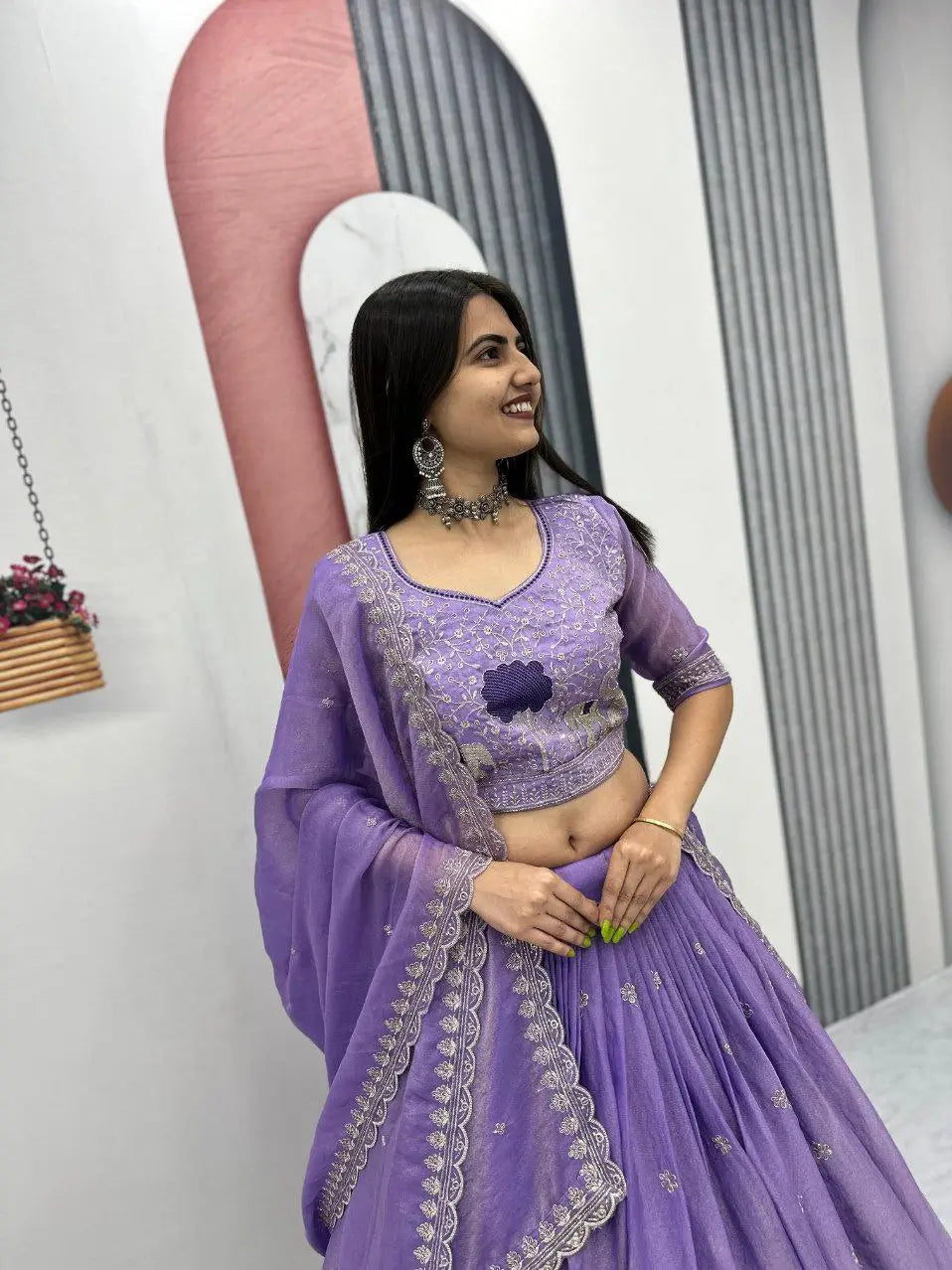 Embroidered Moss Simar Lehenga Choli Set