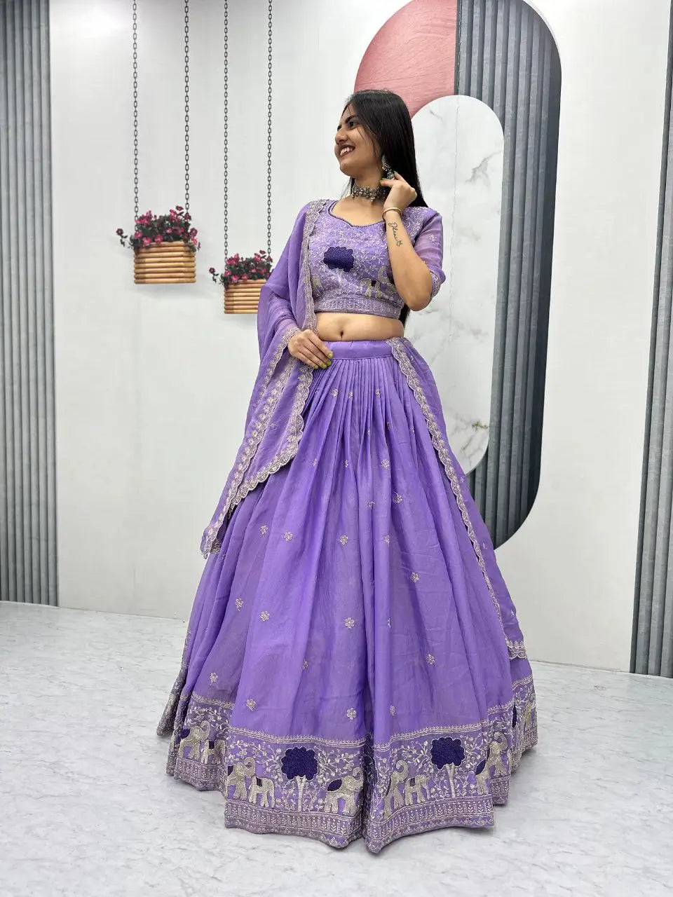Embroidered Moss Simar Lehenga Choli Set