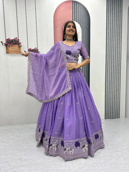Embroidered Moss Simar Lehenga Choli Set