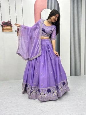 Embroidered Moss Simar Lehenga Choli Set