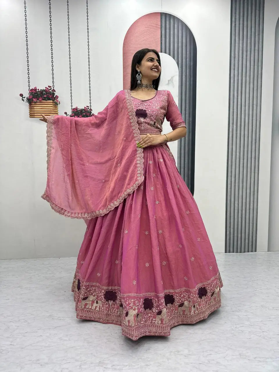 Embroidered Moss Simar Lehenga Choli Set