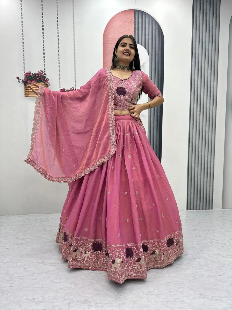 Embroidered Moss Simar Lehenga Choli Set