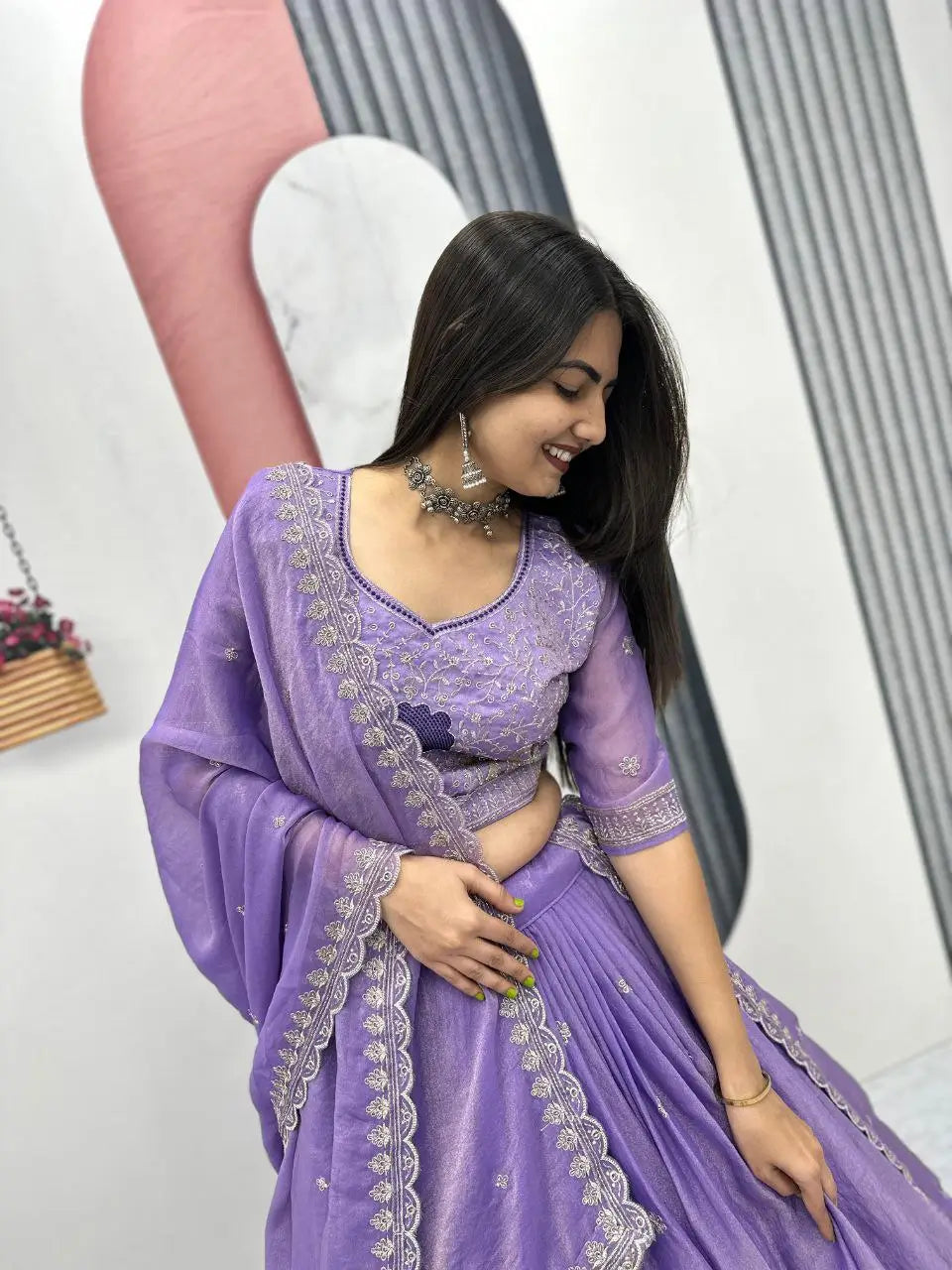 Embroidered Moss Simar Lehenga Choli Set