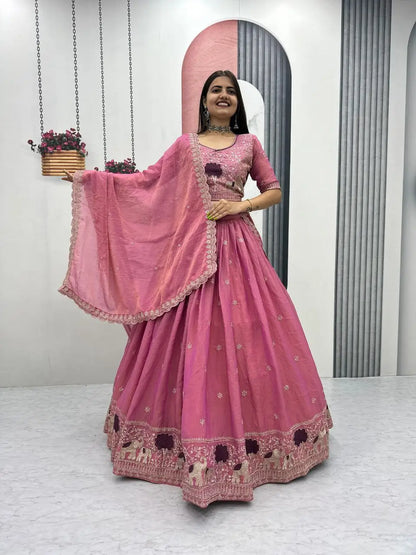 Embroidered Moss Simar Lehenga Choli Set