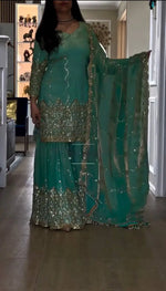 Embroidered NC Satin Sharara Suit Set with Dupatta