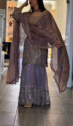 Embroidered NC Satin Sharara Suit Set with Dupatta