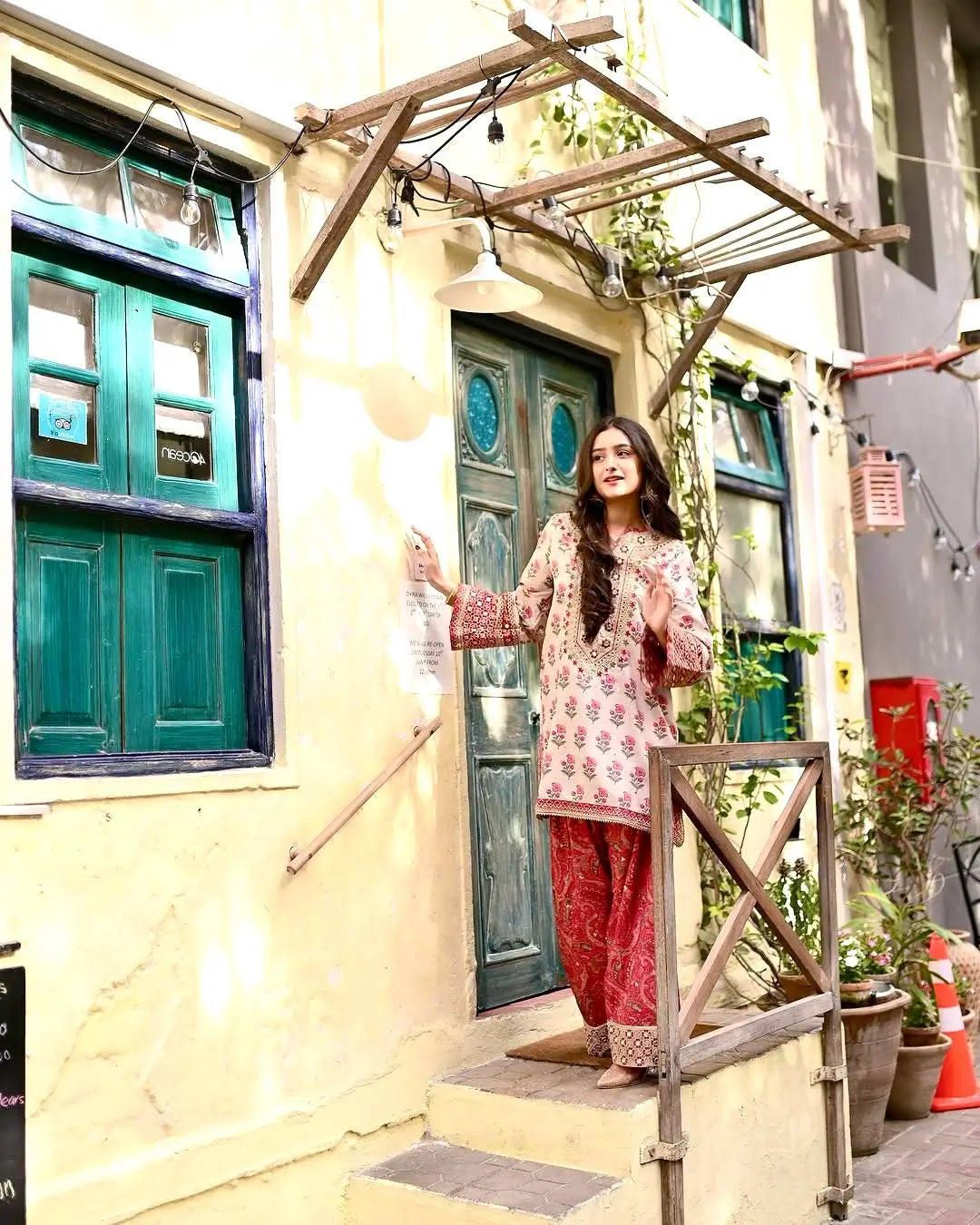 Embroidered Natural Crepe Farshi Palazzo Suit Set