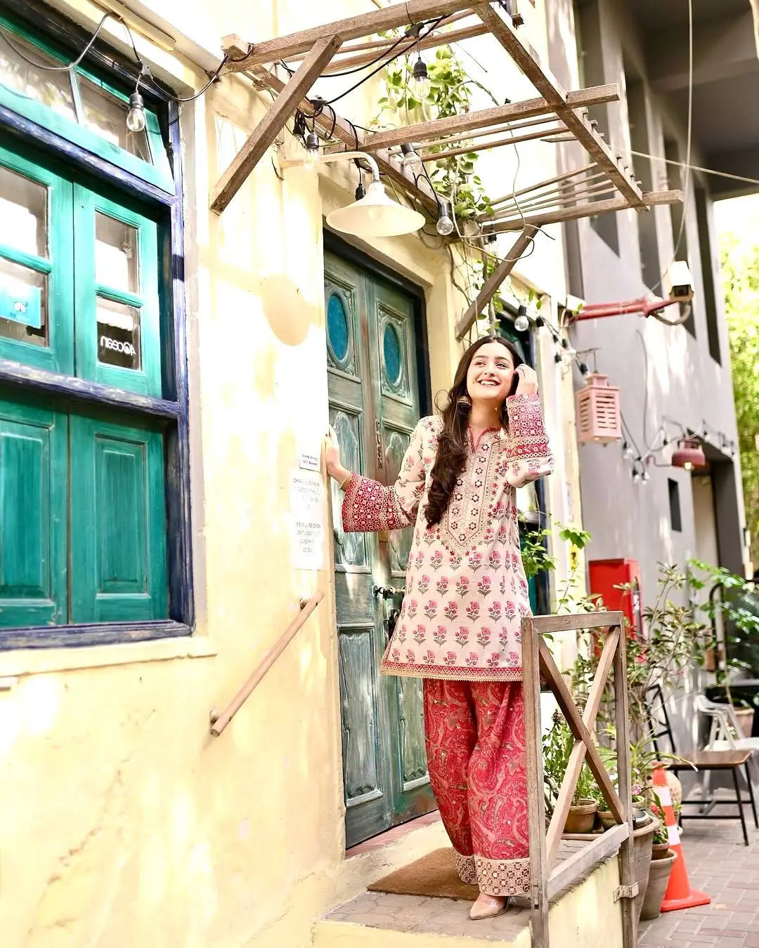 Embroidered Natural Crepe Farshi Palazzo Suit Set