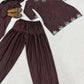 Embroidered Natural Crepe Kurta Farshi Salwar Set with Dupatta for Festive Wear