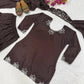 Embroidered Natural Crepe Kurta Farshi Salwar Set with Dupatta for Festive Wear