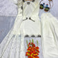 Embroidered Natural Crepe Kurta Farshi Salwar Set with Dupatta for Festive Wear
