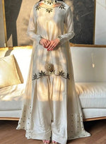 Embroidered Natural Crepe Kurta Farshi Salwar Set with Dupatta for Festive Wear