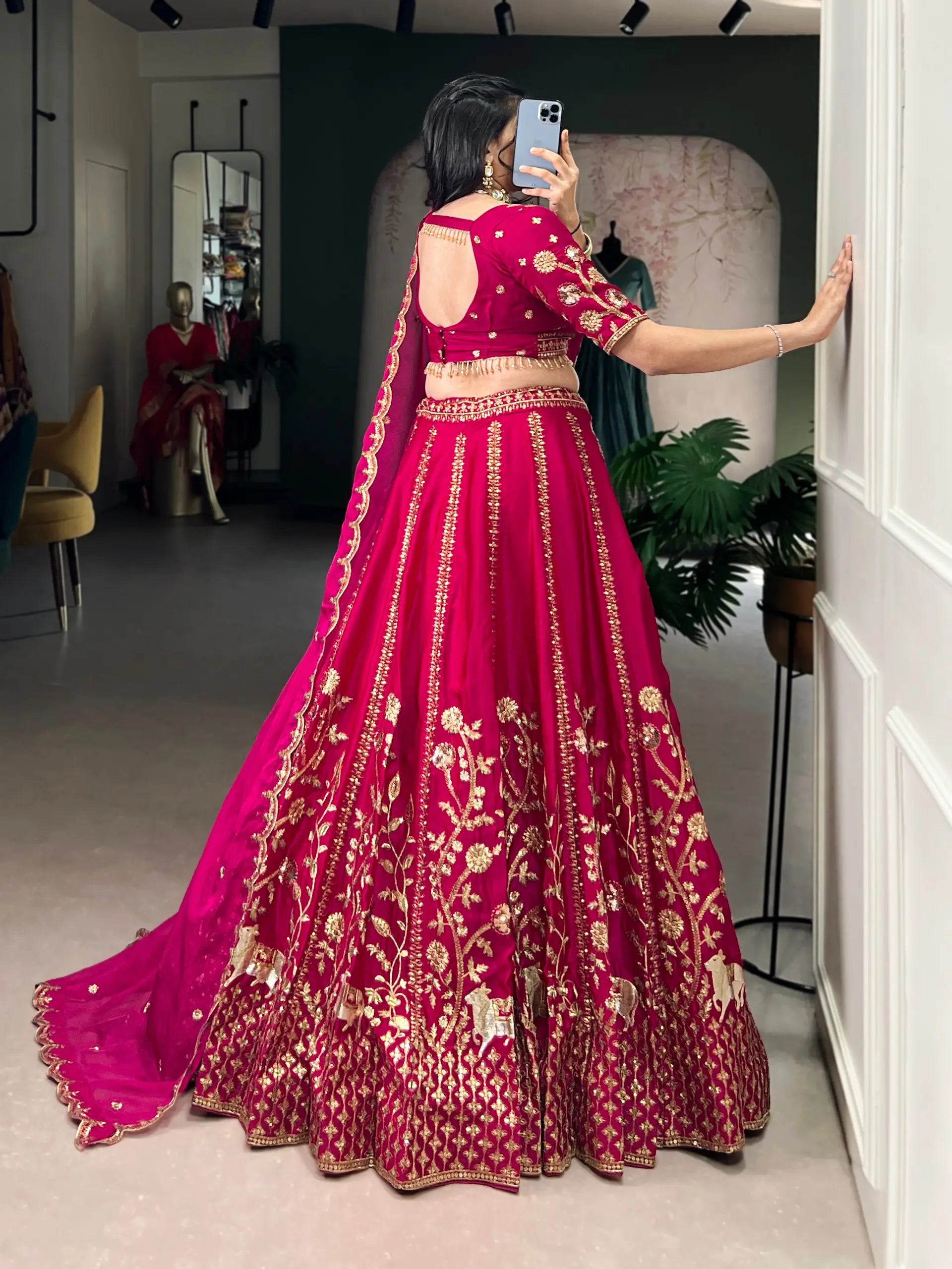 Embroidered Natural Silk Lehenga Choli Set with Organza Dupatta