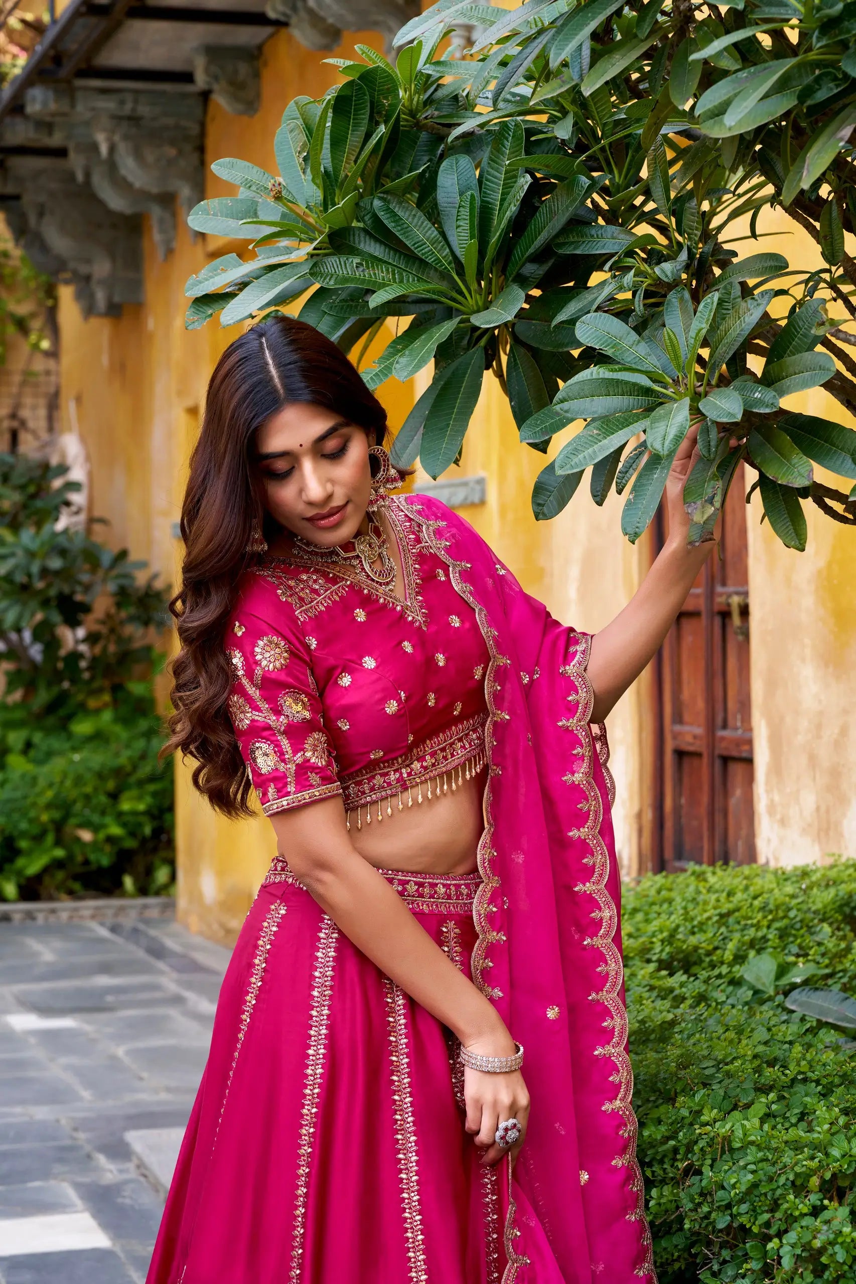 Embroidered Natural Silk Lehenga Choli Set with Organza Dupatta