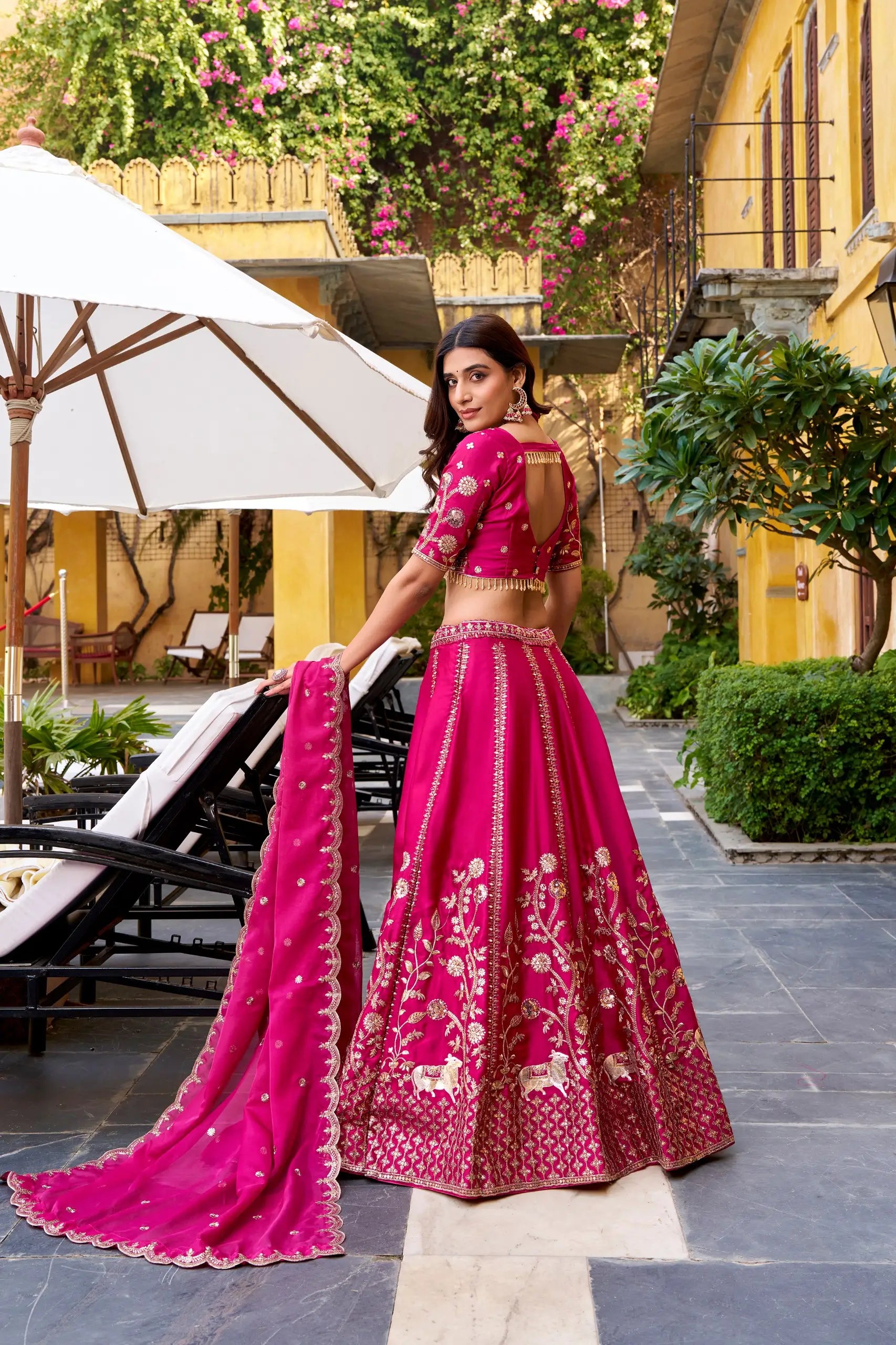 Embroidered Natural Silk Lehenga Choli Set with Organza Dupatta