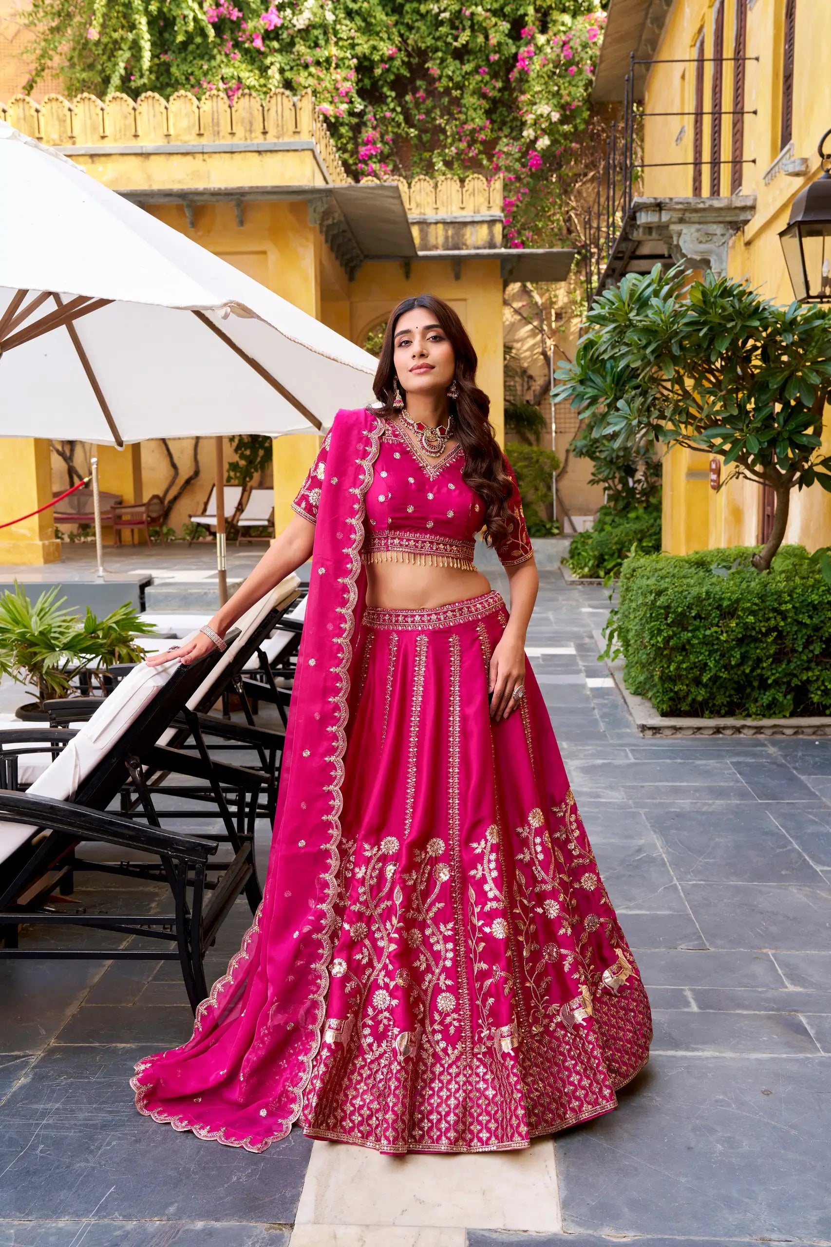 Embroidered Natural Silk Lehenga Choli Set with Organza Dupatta