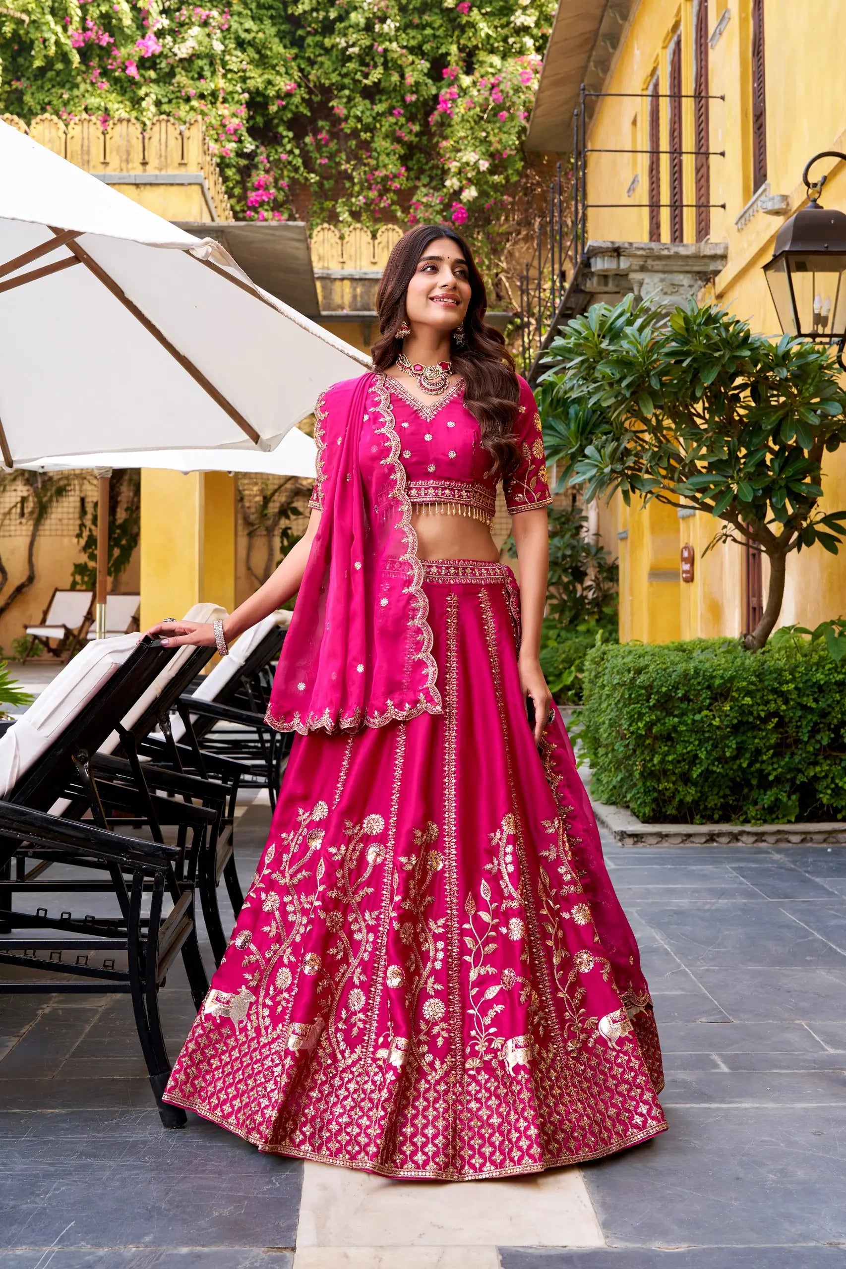 Embroidered Natural Silk Lehenga Choli Set with Organza Dupatta